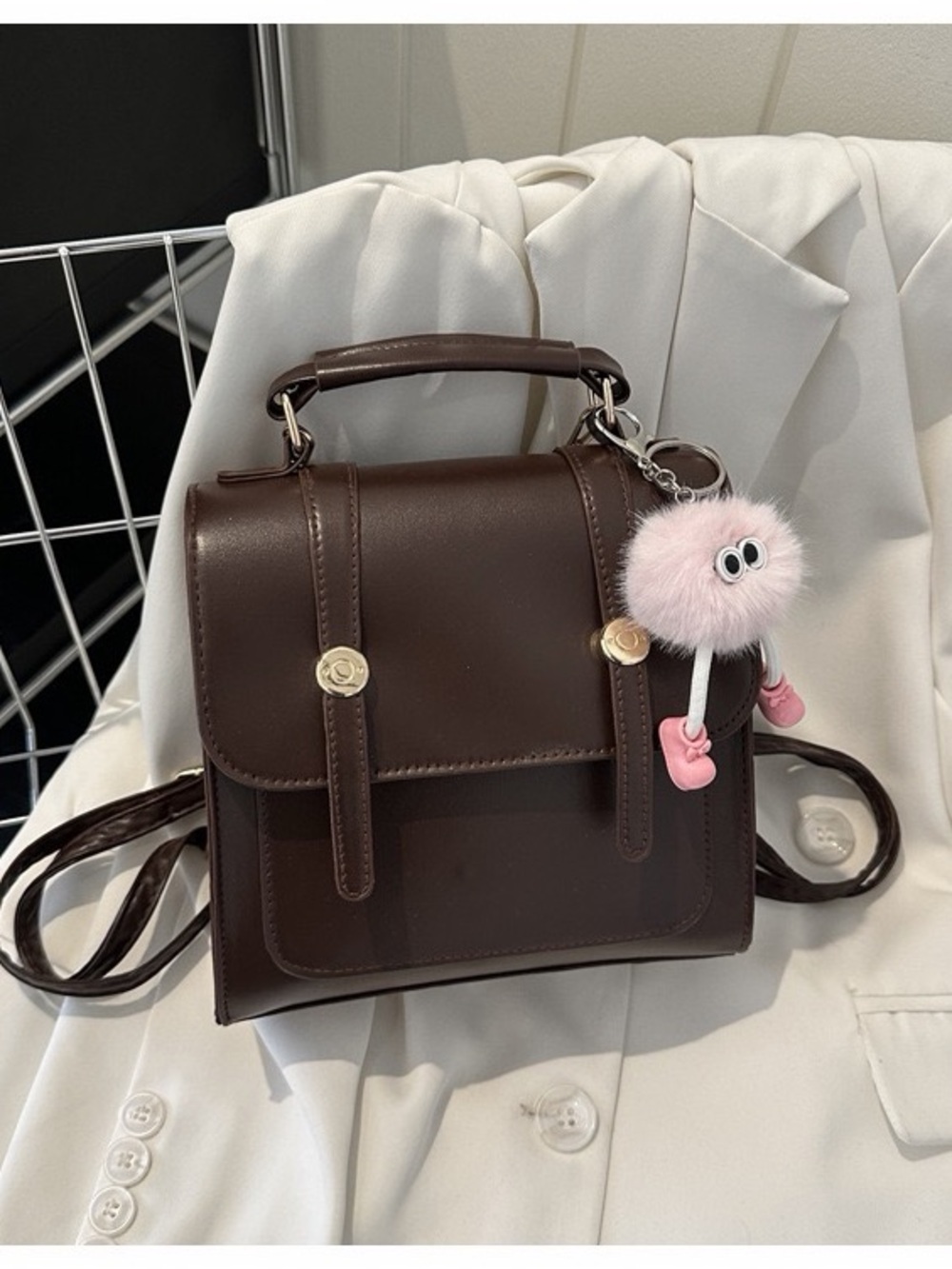 Women’s Brown Faux Leather Top-Handle Backpack Purse